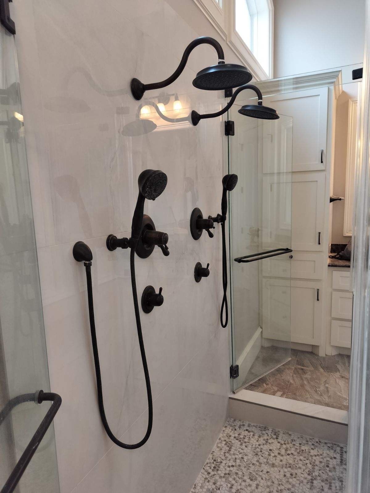 custom shower glass door, custom shower installation, wfa's custom hardwood floors, houston texas